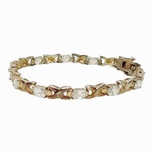 925 GP Sterling Silver Hugs N Kisses XOXO Vtg 7in CZ Womens Tennis Bracelet